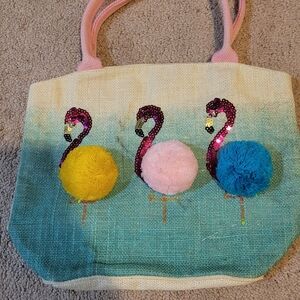 Flamingo Pom-Pom Tote Bag - Pink and Yellow